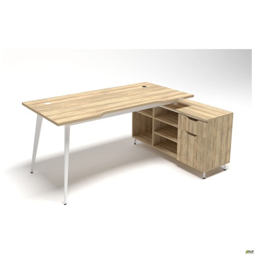 Рабочее место+USB Delta DL-100R (1790х1200х750мм) Блэквуд Ячменный/Каркас белый/Опора белый беж