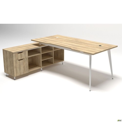 Рабочее место Delta DL-101L (1990х1600х750мм) Блэквуд Ячменный/Каркас белый/Опора белый беж