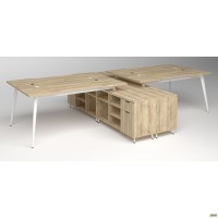 Рабочая станция+USB Delta DL-109 (3580х2400х750мм) Блэквуд Ячменный/Каркас белый/Опора белый беж