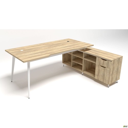 Рабочее место Delta DL-101R (1990х1600х750мм) Блэквуд Ячменный/Каркас белый/Опора белый беж