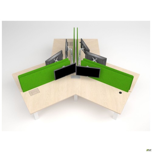 Рабочая станция регулируемая по высоте на 3 человека Фанера/Каркас белый