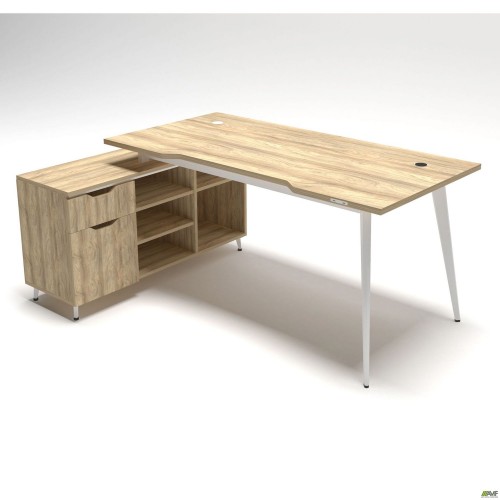 Рабочее место+USB Delta DL-100L (1790х1200х750мм) Блэквуд Ячменный/Каркас белый/Опора белый беж