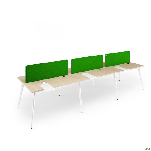 Рабочая станция на 6 чел. с пеналами (3600х1150х750) Фанера/Пенал Бел/Каркас белый/Перегородка зелен