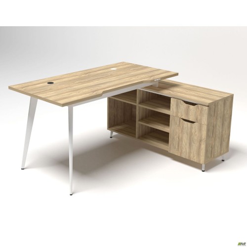 Рабочее место Delta DL-113R (1590х1200х750мм) Блэквуд Ячменный/Каркас белый/Опора белый беж