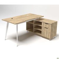 Рабочее место+USB Delta DL-113R (1590х1200х750мм) Блэквуд Ячменный/Каркас белый/Опора белый беж