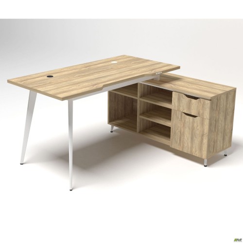 Рабочее место+USB Delta DL-113R (1590х1200х750мм) Блэквуд Ячменный/Каркас белый/Опора белый беж