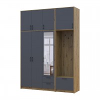 Шкаф для одежды Doros Ронди с вешалкой, зеркалом и высокой антресолью Дуб Артизан/Графит 3 ДСП 181х52х260 (42005291)