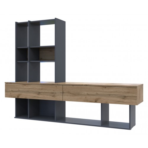 Стенка в гостиную Doros Нота Графит / Дуб Эвок 195х42х147 (44900207)