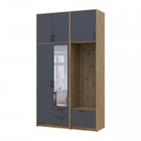 Шкаф для одежды Doros Ронди с вешалкой, зеркалом и высокой антресолью Дуб Артизан/Графит 2 ДСП 142х52х260 (42005279)
