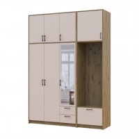 Шкаф для одежды Doros Ронди с вешалкой, зеркалом и высокой антресолью Дуб Артизан/Кашемир 3 ДСП 181х52х260 (42005290)