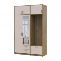 Шкаф для одежды Doros Ронди с вешалкой, зеркалом и антресолью Дуб Артизан/Кашемир 2 ДСП 142х52х236 (42005274)