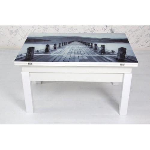 Стіл-трансформер Флай зі склом "Міст" (Білий)