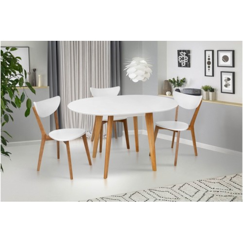 СТІЛ ОБІДНІЙ МОДЕРН КРУГЛИЙ (БІЛИЙ/НАТУРАЛЬНИЙ)