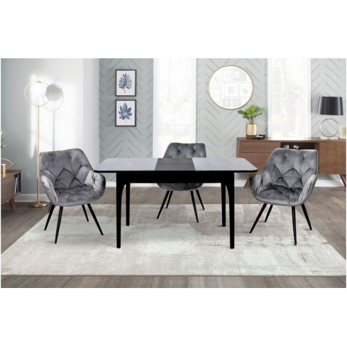 Стіл обідній Фієста (Чорний/Мармур Чорний)