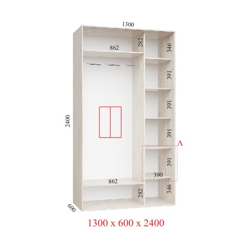 Шкаф-купе 130х60х240 СТАНДАРТ - 2 фасада
