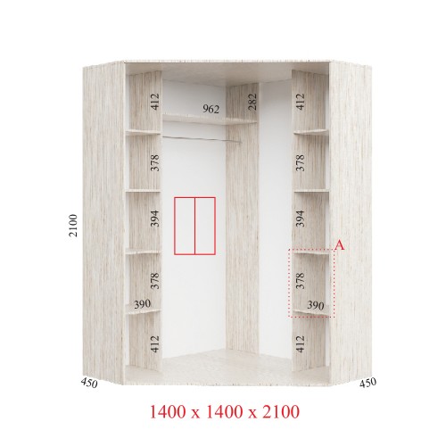 Угловой шкаф-купе 140х140х210 СТАНДАРТ - 2 фасада