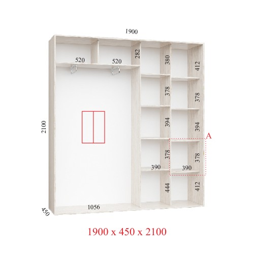 Шкаф-купе 190х45х210 СТАНДАРТ - 2 фасада