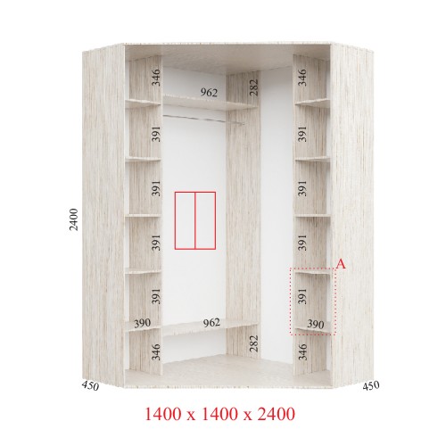 Угловой шкаф-купе 140х140х240 СТАНДАРТ - 2 фасада