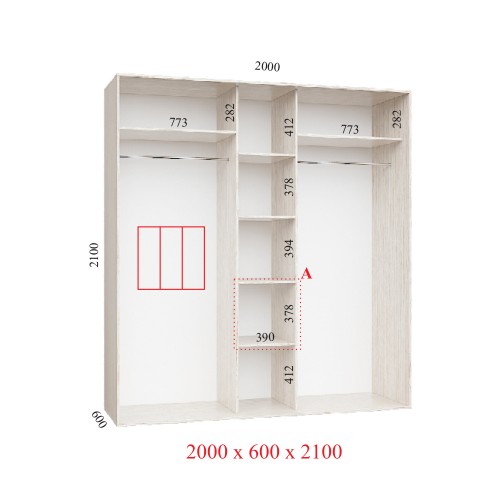 Шкаф-купе 200х60х210 КОМФОРТ - 3 фасады