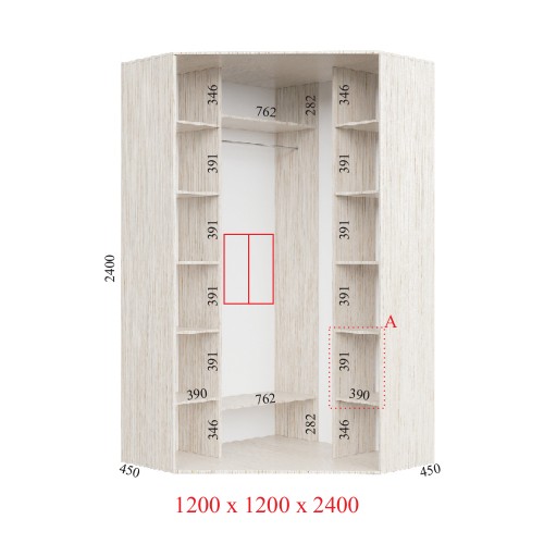 Угловой шкаф-купе 120х120х240 СТАНДАРТ - 2 фасада