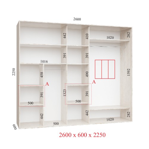 Шкаф-купе 260х60х225 ЛЮКС 3 фасады
