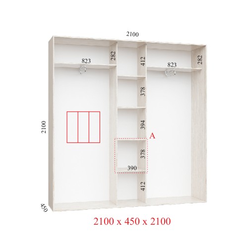 Шкаф-купе 210х60х240 КОМФОРТ - 3 фасады Шкаф-купе 210х60х240 КОМФОРТ - 3 фасады