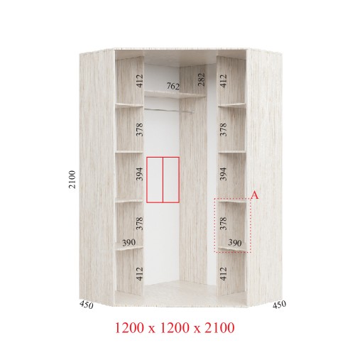 Угловой шкаф-купе 120х120х210 СТАНДАРТ - 2 фасада