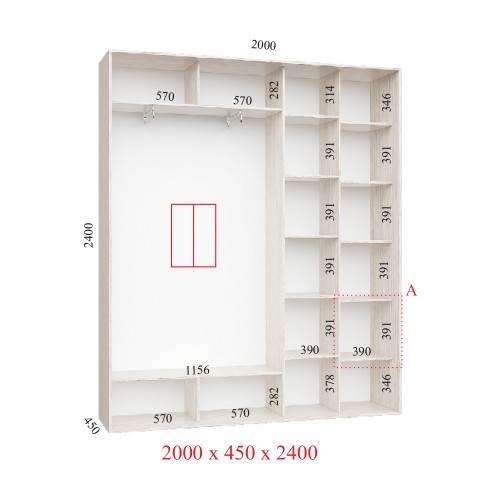 Шкаф-купе 200х45х240 СТАНДАРТ - 2 фасада