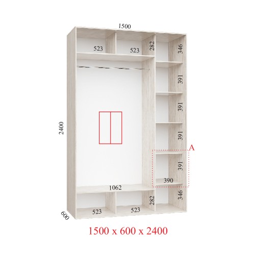 Шкаф-купе 150х60х240 СТАНДАРТ - 2 фасада