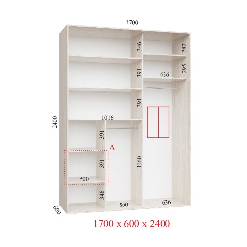 Шкаф-купе 170х60х240 ЛЮКС 2 фасада
