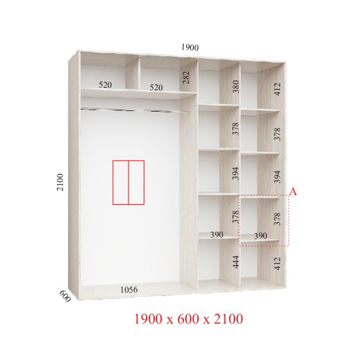 Шкаф-купе 190х60х210 СТАНДАРТ - 2 фасада