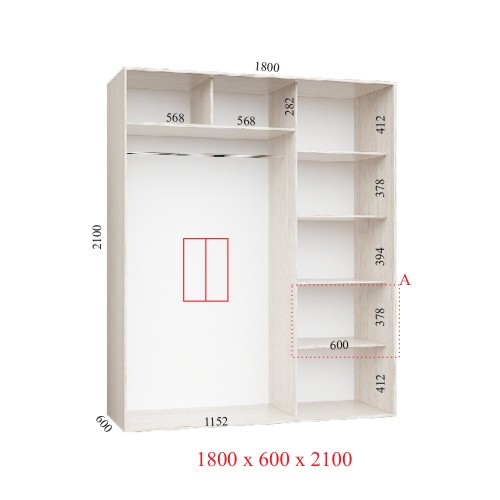 Шкаф-купе 180х60х210 СТАНДАРТ - 2 фасада