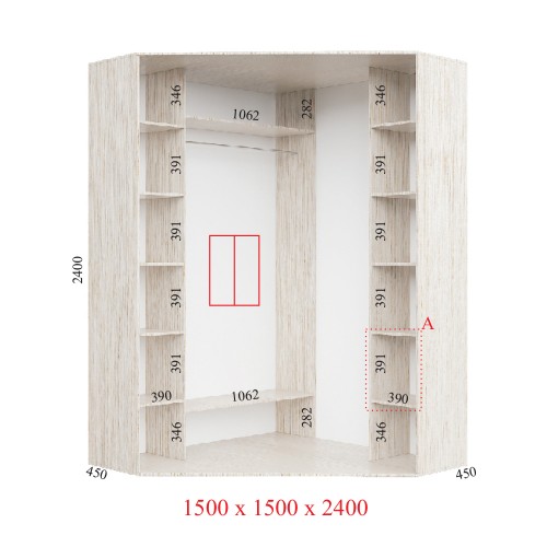 Угловой шкаф-купе 150х150х240 СТАНДАРТ - 2 фасада