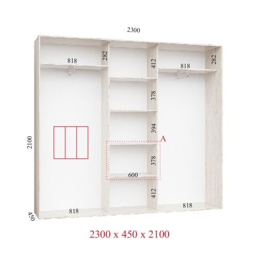 Шкаф-купе 230х45х210 СТАНДАРТ -3 фасада