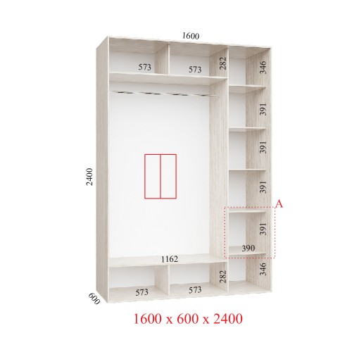 Шкаф-купе 160х60х240 СТАНДАРТ - 2 фасада