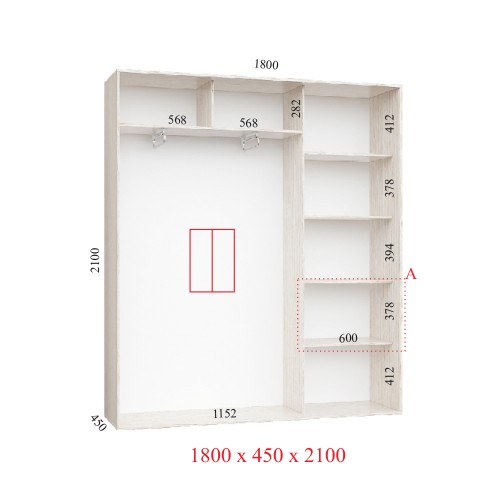 Шкаф-купе 180х45х210 СТАНДАРТ - 2 фасада