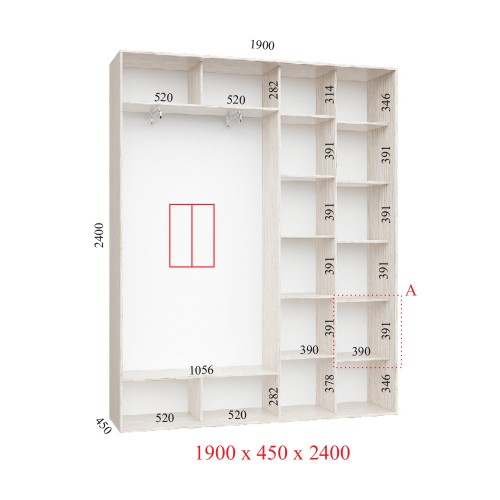Шкаф-купе 190х45х240 СТАНДАРТ - 2 фасада