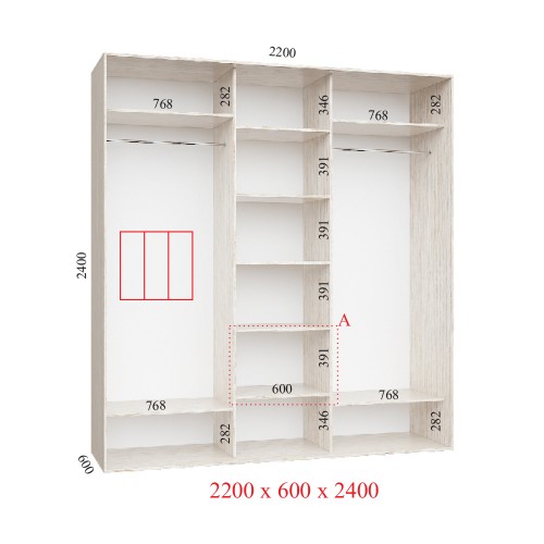 Шкаф-купе 220х60х240 СТАНДАРТ - 3 фасады