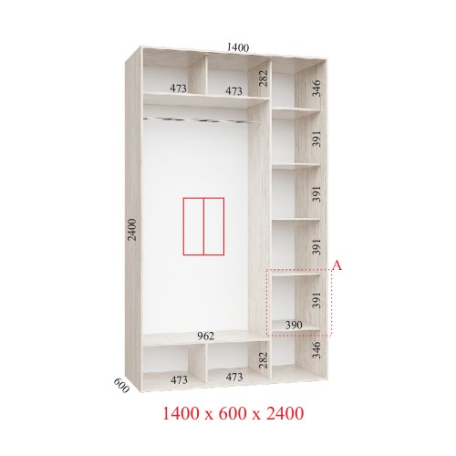 Шкаф-купе 140х60х240 СТАНДАРТ - 2 фасада