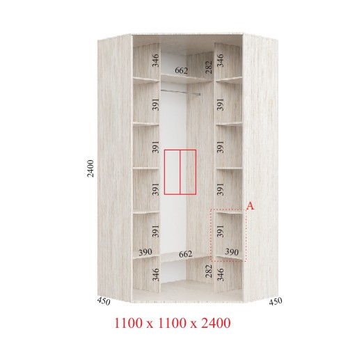 Угловой шкаф-купе 110х110х240 СТАНДАРТ - 2 фасада