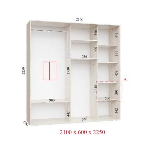 Шкаф-купе 210х60х225 ЛЮКС 2 фасада