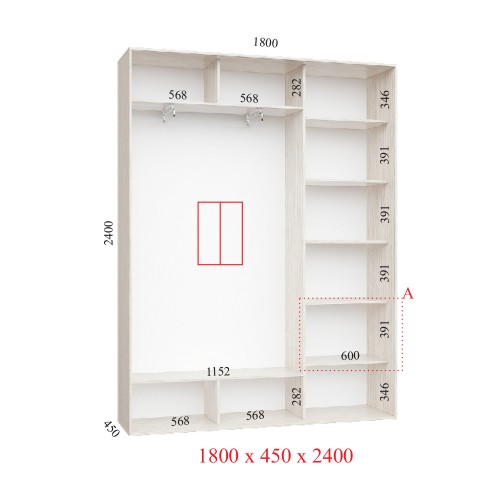 Шкаф-купе 180х45х240 СТАНДАРТ - 2 фасада