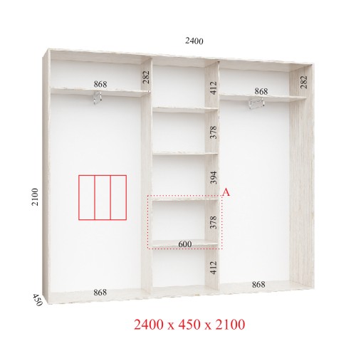 Шкаф-купе 240х45х210 СТАНДАРТ -3 фасада
