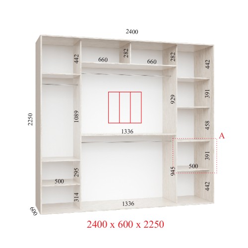 Шкаф-купе 240х60х225 ЛЮКС 3 фасады