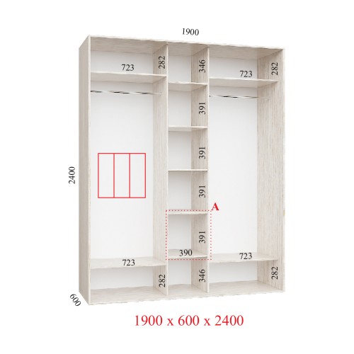 Шкаф-купе 190х45х210 КОМФОРТ - 3 фасады