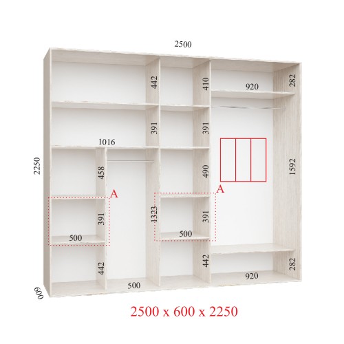 Шкаф-купе 250х60х225 ЛЮКС 3 фасады