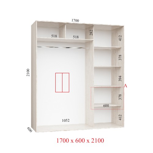 Шкаф-купе 170х60х210 СТАНДАРТ - 2 фасада