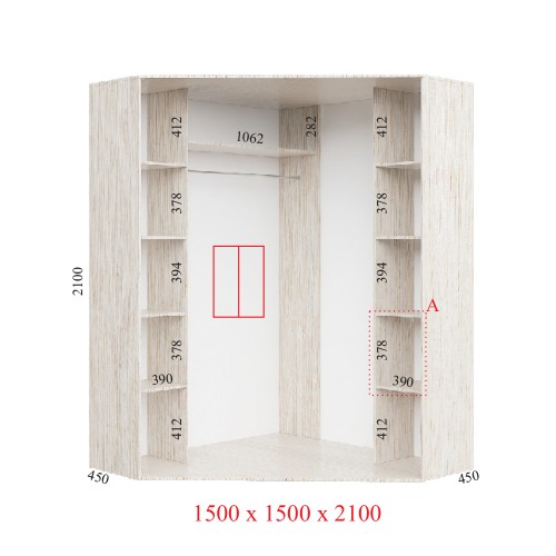 Угловой шкаф-купе 150х150х210 СТАНДАРТ - 2 фасада