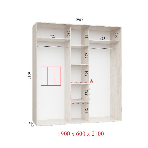 Шкаф-купе 190х60х210 КОМФОРТ - 3 фасады