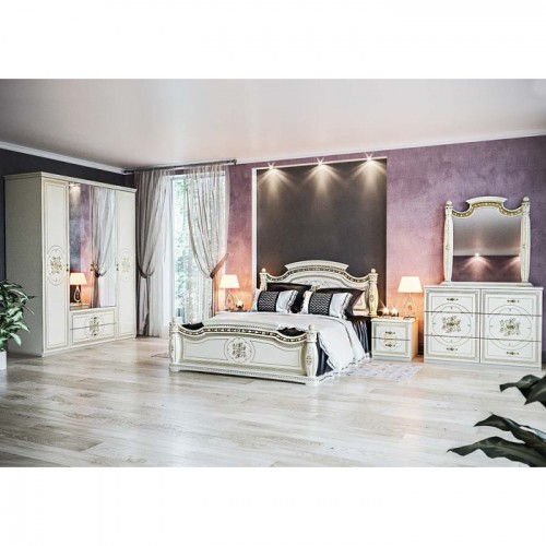 Спальня Жасмін 4Д Білий / Білий, лак, художній друк